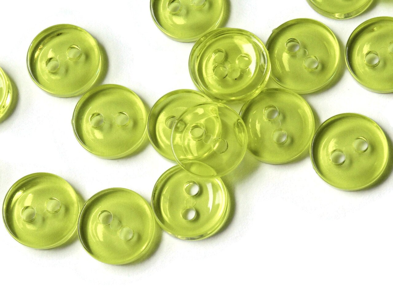 50 11mm Clear Light Yellow Flat Round Plastic Two Hole Buttons